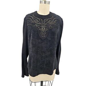 DNA Suede Leather Black Blouse Womens S Cut Outs Long Sleeve Netherlands